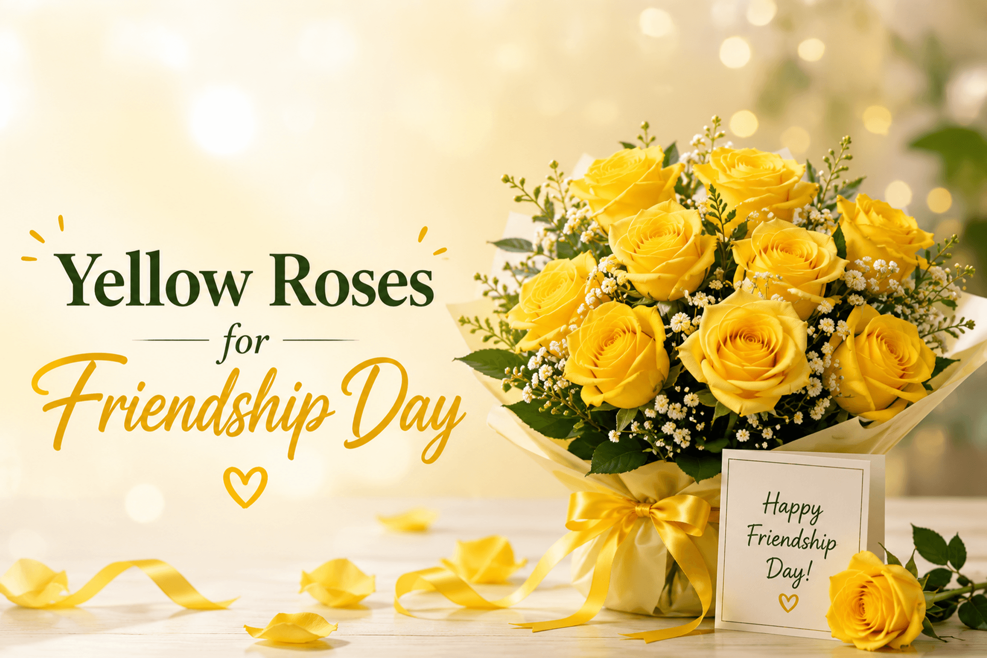 Yellow roses arranged in a bouquet for best friends