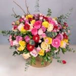 Gemstone Rakhi with Mixed Roses and Ferrero Box